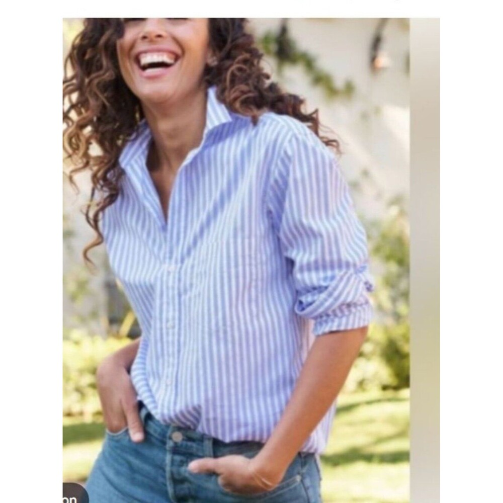 Frank & Eileen Joedy Shirt Pinstripe Blue White Boyfriend Button Up Sz M NWOT